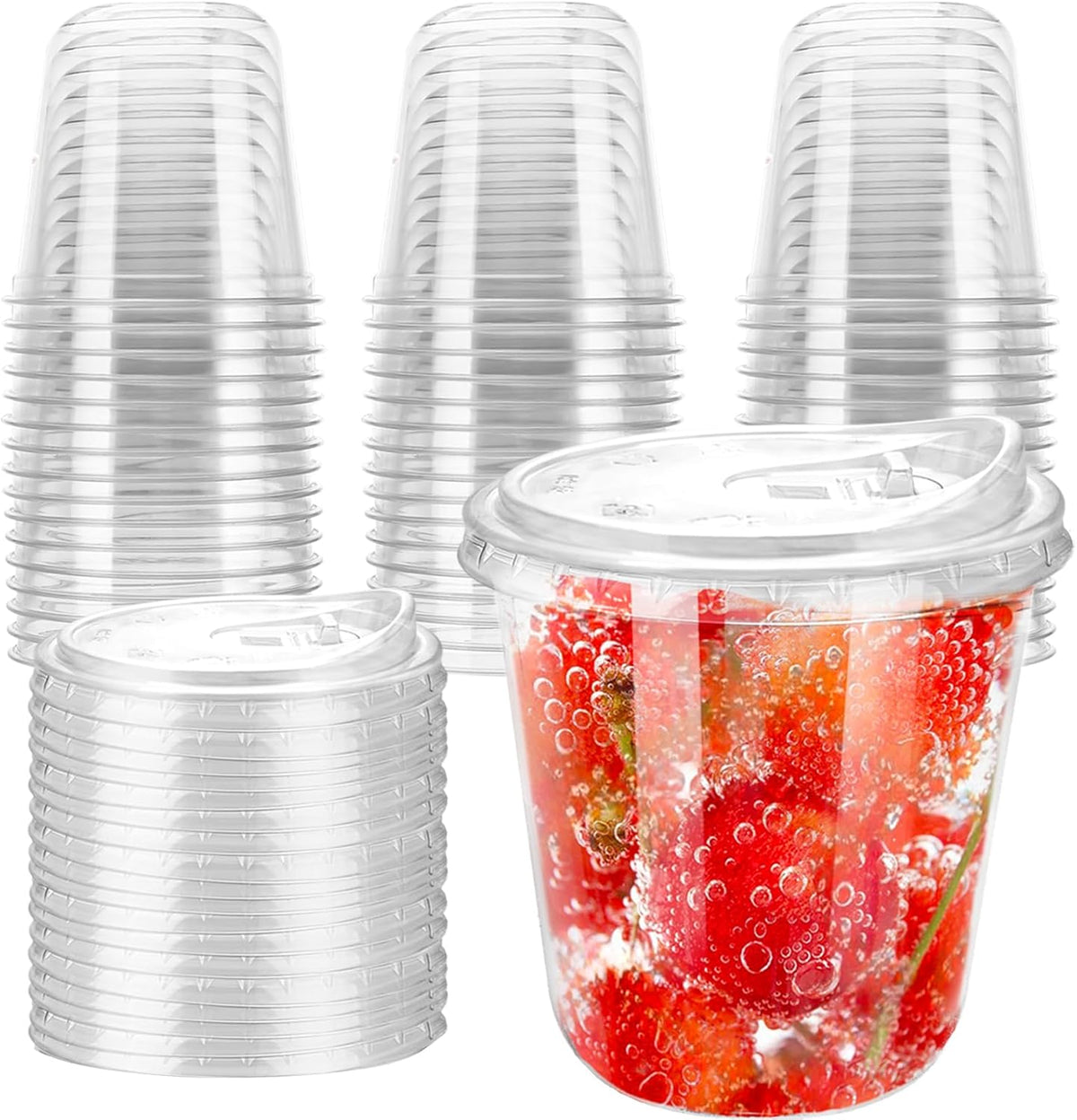 12oz Disposable Stemless Glasses With Strawless Sip Lids,PET Disposable Drinking Cups,Clear Plastic
