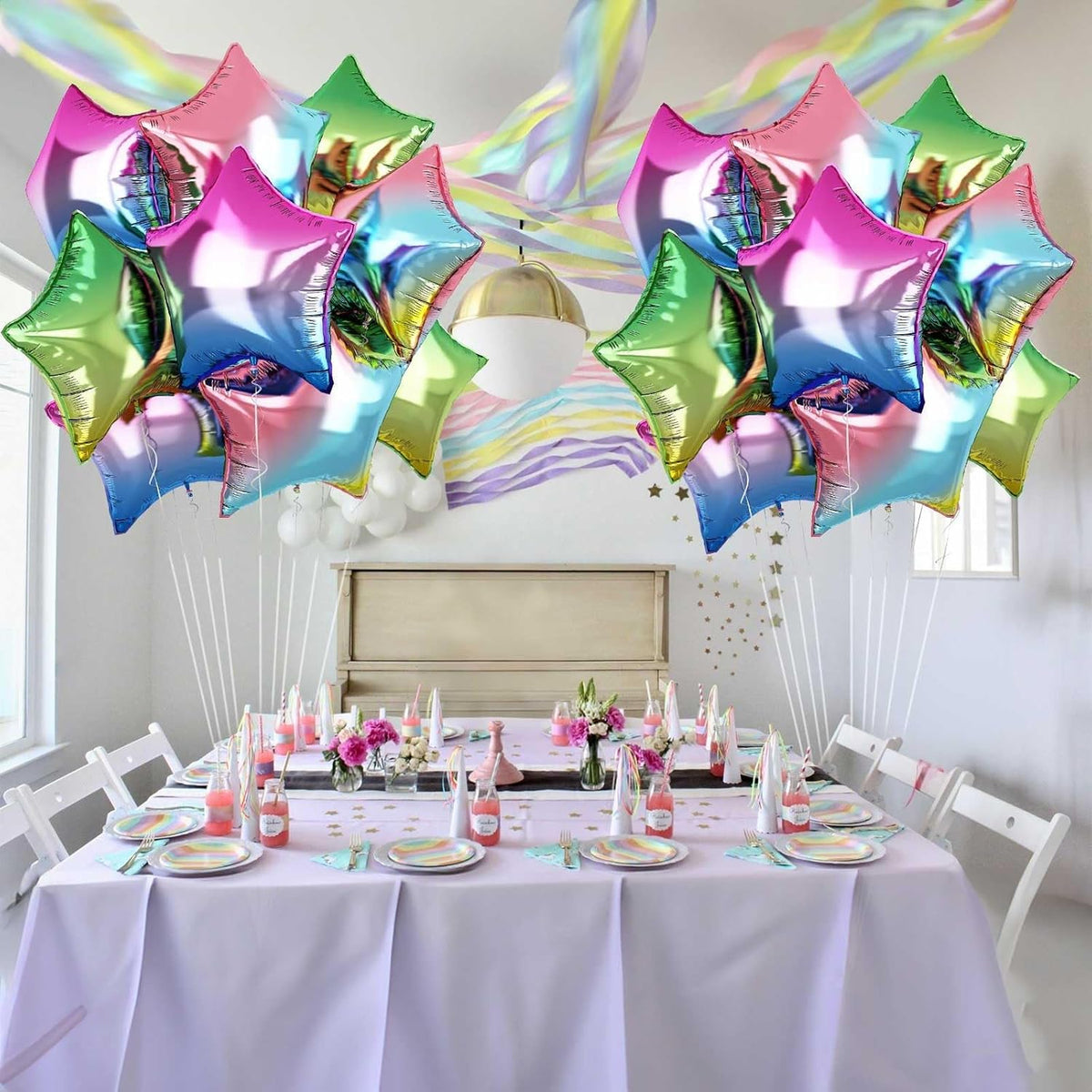 Gradient Color Star Foil Balloons, 18 Inch Rainbow Stars Shape Mylar Helium Balloons Colorful
