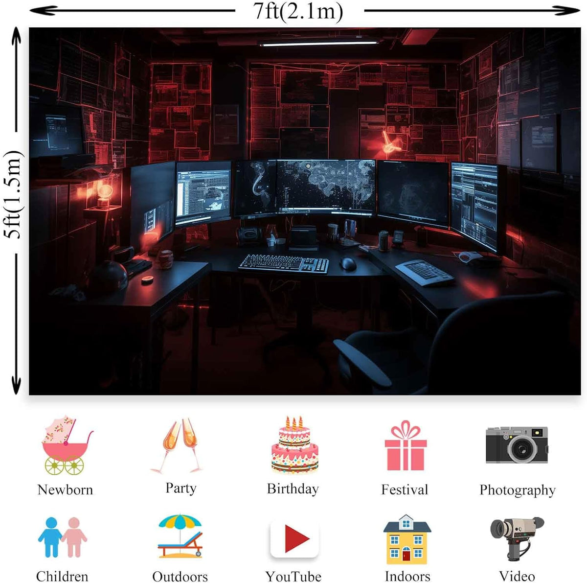 Computer Photo Backdrop Computers Hacker Room Background for Photography Party Room Decorations