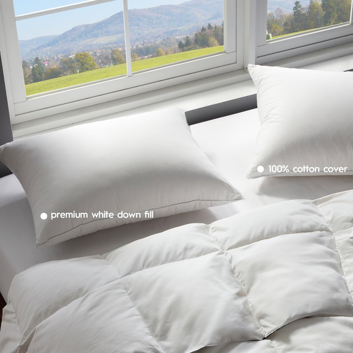 Globon Ultra Soft Down Pillow King Size Set of 2, All Down Filled Bed Pillow for Sleeping, 100%
