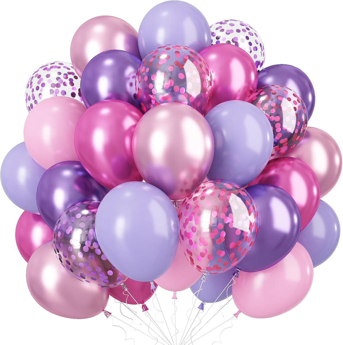 Pink and Purple Balloons, 60 Pcs 12 Inch Pastel Metallic Purple Pink Confetti Balloons with Magenta