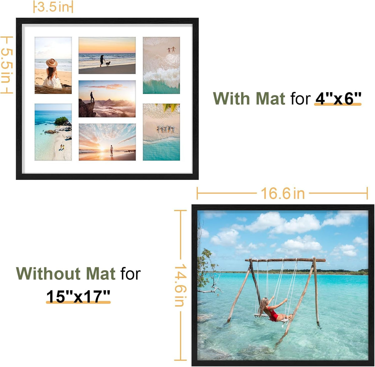 Vittanly 15x17 Collage Picture Frame, Displays 7Pcs 4x6 Pictures with Mat, Picture Frames Collage