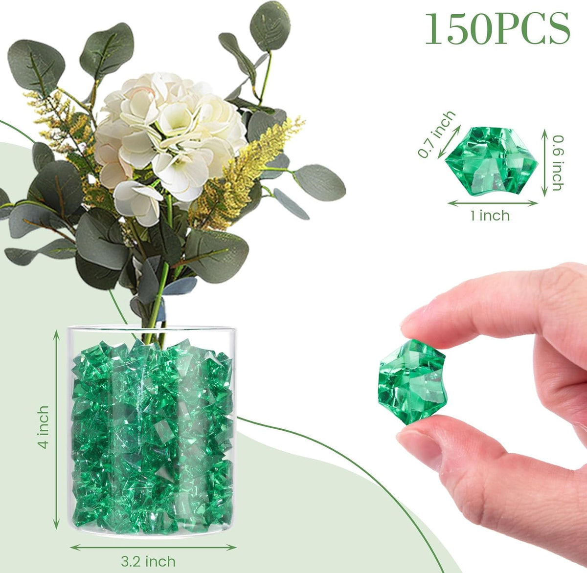 DomeStar 150PCS Fake Ice, Vase Fillers Green Acrylic Fake Diamonds Plastic Gems for Fish Tank Table