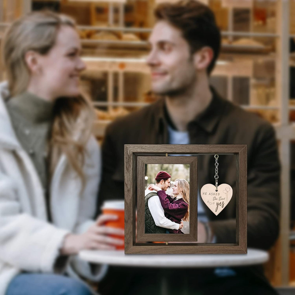 He Asked She Said Yes Engagement Gift Picture Frame, Wood Engagement Gifts for Couples Newly