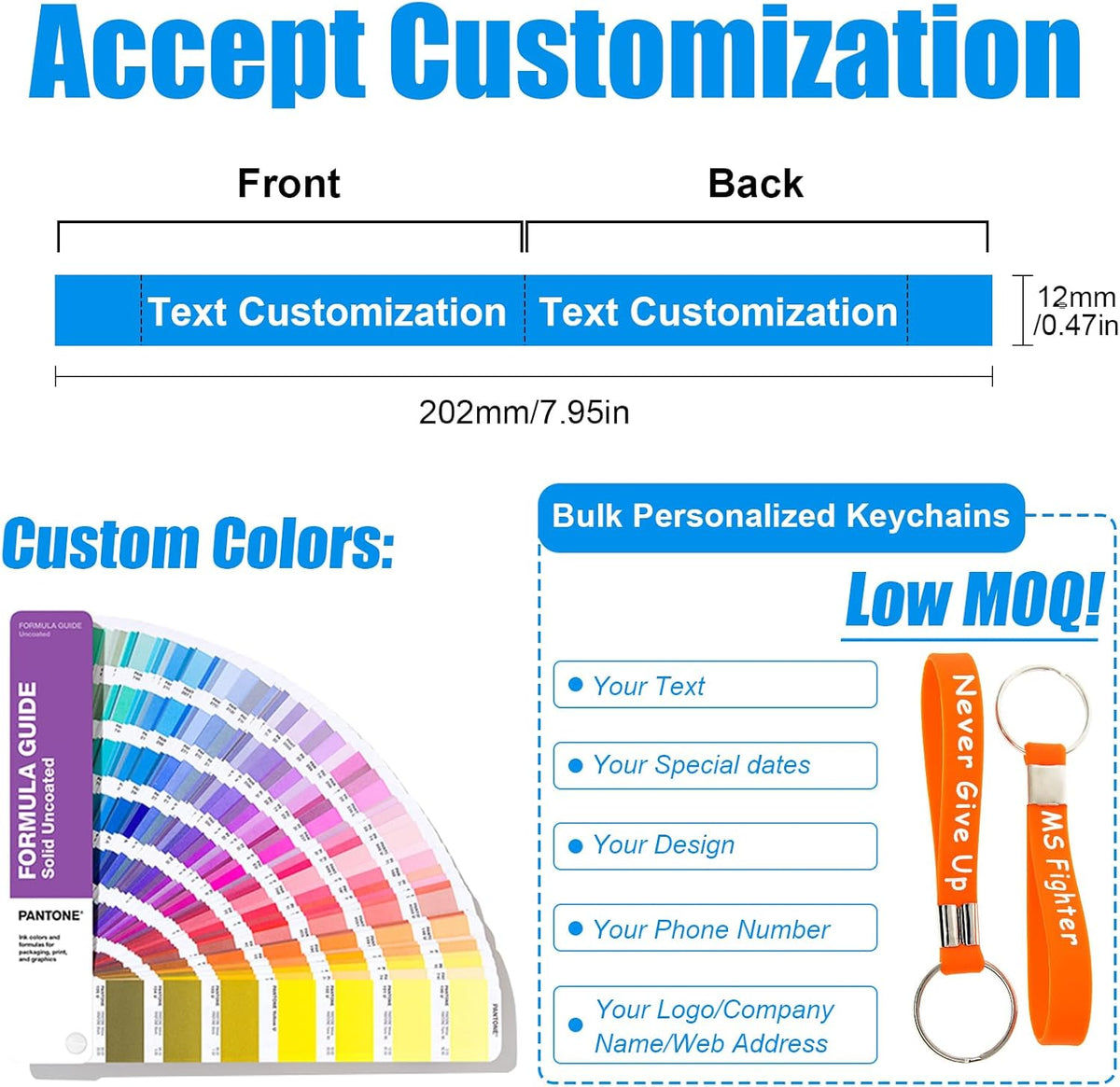5/10/50/100 Bulk Custom Keychains Silicone Personalized Keychains Customized Text/Logo Keyrings for