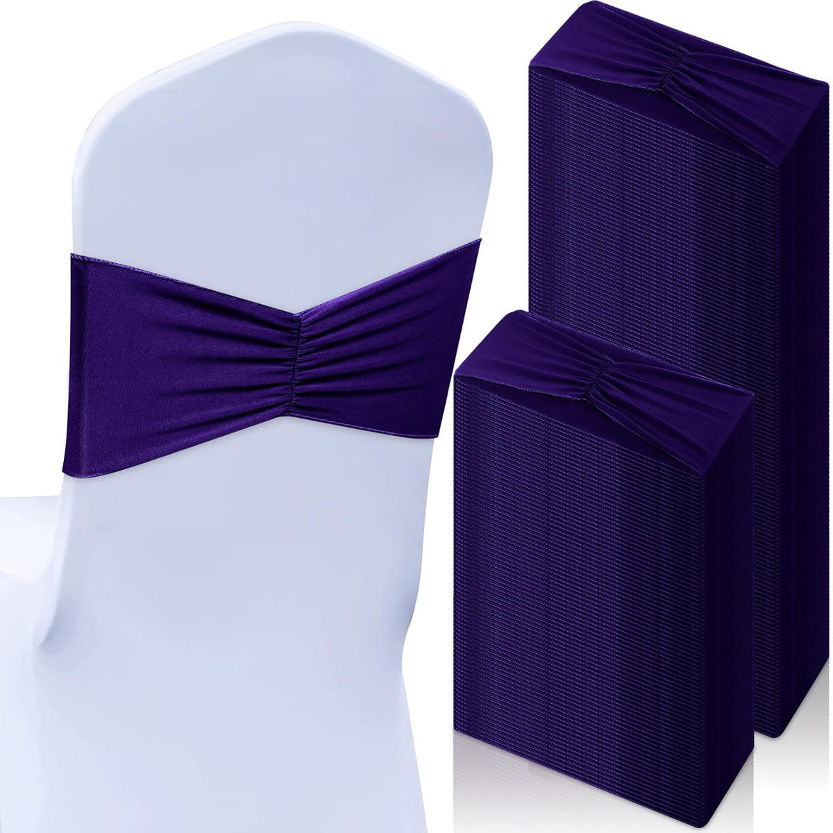 Moukeren 100 Pcs Spandex Chair Sashes Bows Bands Slider Sashes for Chair Covers Elastic Bands Ties