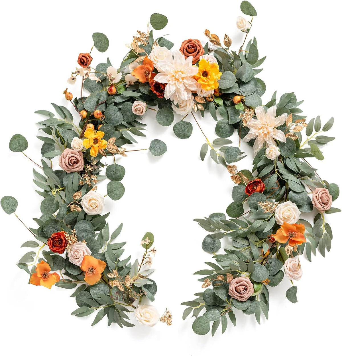 Ling's Moment Fall Flower Garland - 6FT Eucalyptus & Rose - Sweetheart Table Decor for Wedding