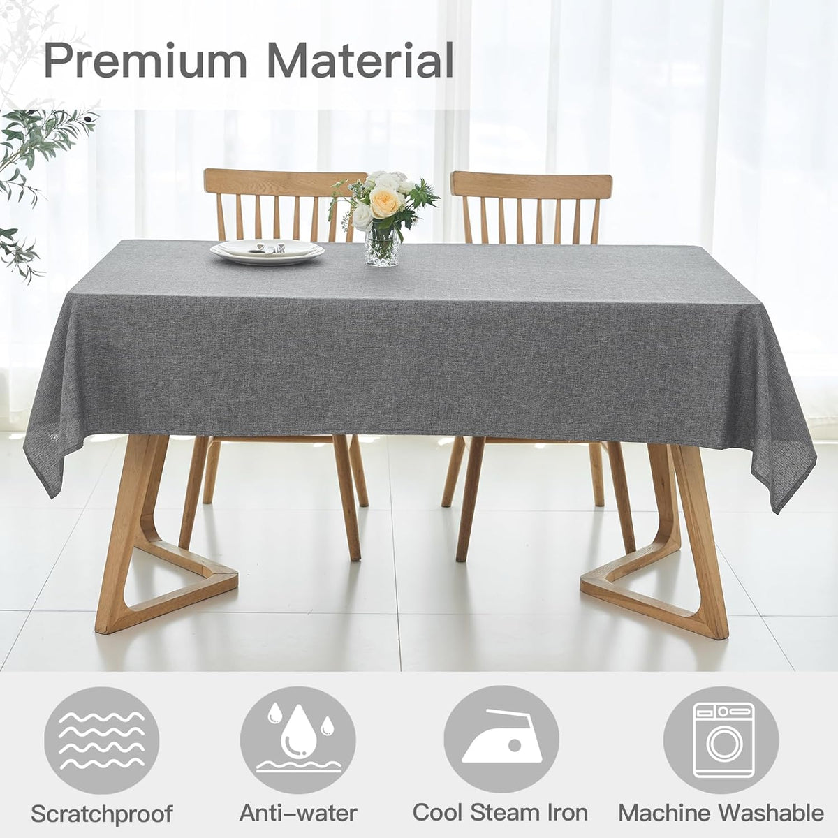 maxmill Rectangle Linen Texture Tablecloth Stain Proof Waterproof Wrinkle Free Washable Dining