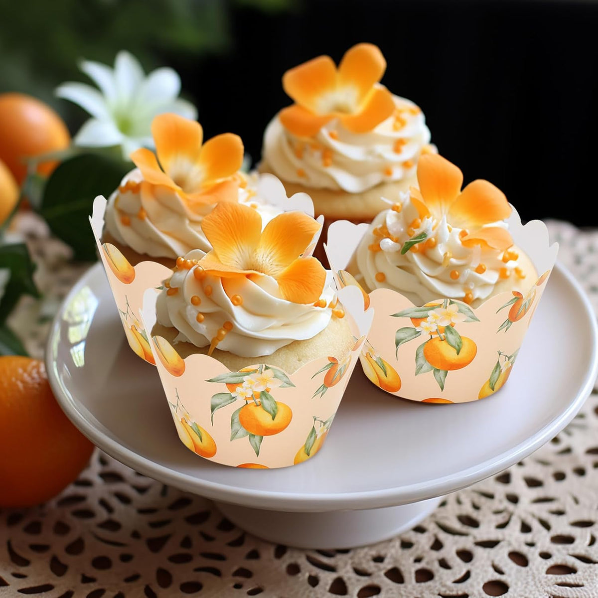 Whaline 36Pcs Little Cutie Cupcake Wrappers Watercolor Orange Cupcake Liners Decorative Cupcake