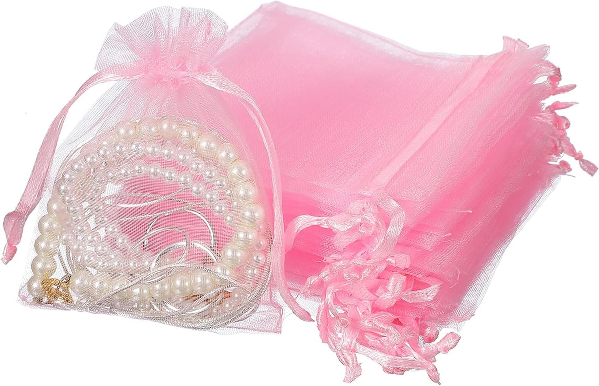 uxcell 50 Pcs Organza Gift Bags, 2.7x3.5 Inch Drawstring Pouches Jewelry Gift Bags, Small Wedding