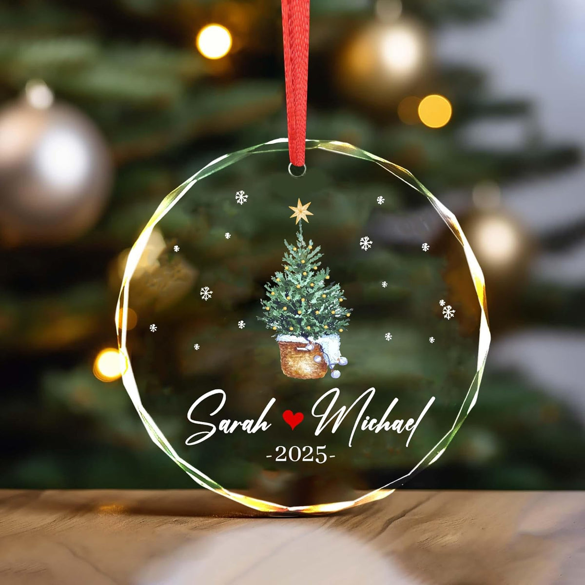 Personalized Glass Ornament 2025 for Married Couples with Name, Custom Wedding Keepsake Gift for