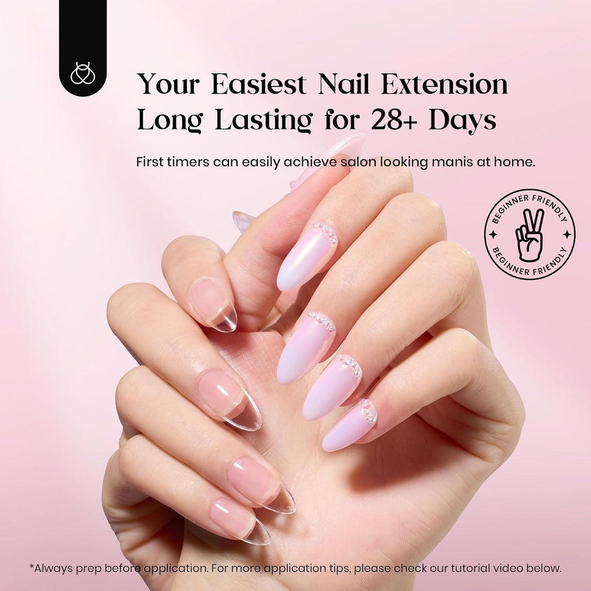 Beetles Gel Nail Kit Clear, Almond Medium, 600pcs 15 Sizes, with Pink Color Gel Top Coat 9 in 1