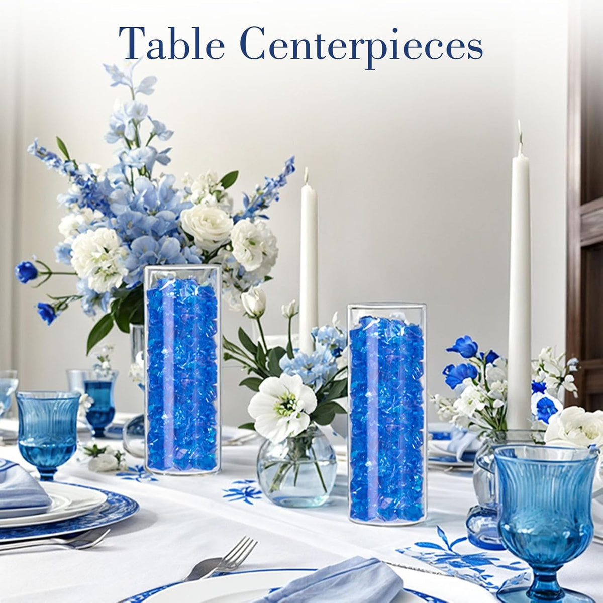DomeStar Navy Blue Fake Ice Rocks, 150PCS Acrylic Gems Crystals Plastic Diamonds Centerpiece for