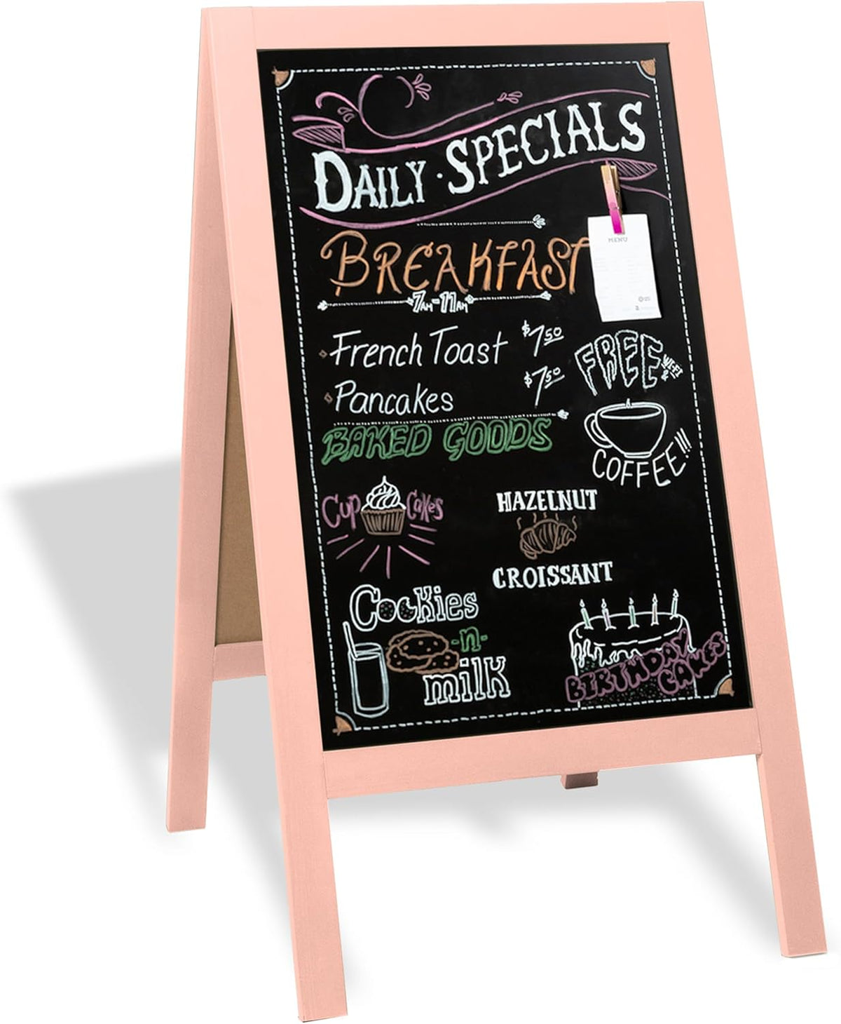 Ilyapa Wooden A-Frame Sign with Eraser & Chalk - 40 x 20 Inches Magnetic Sidewalk Chalkboard – Pink