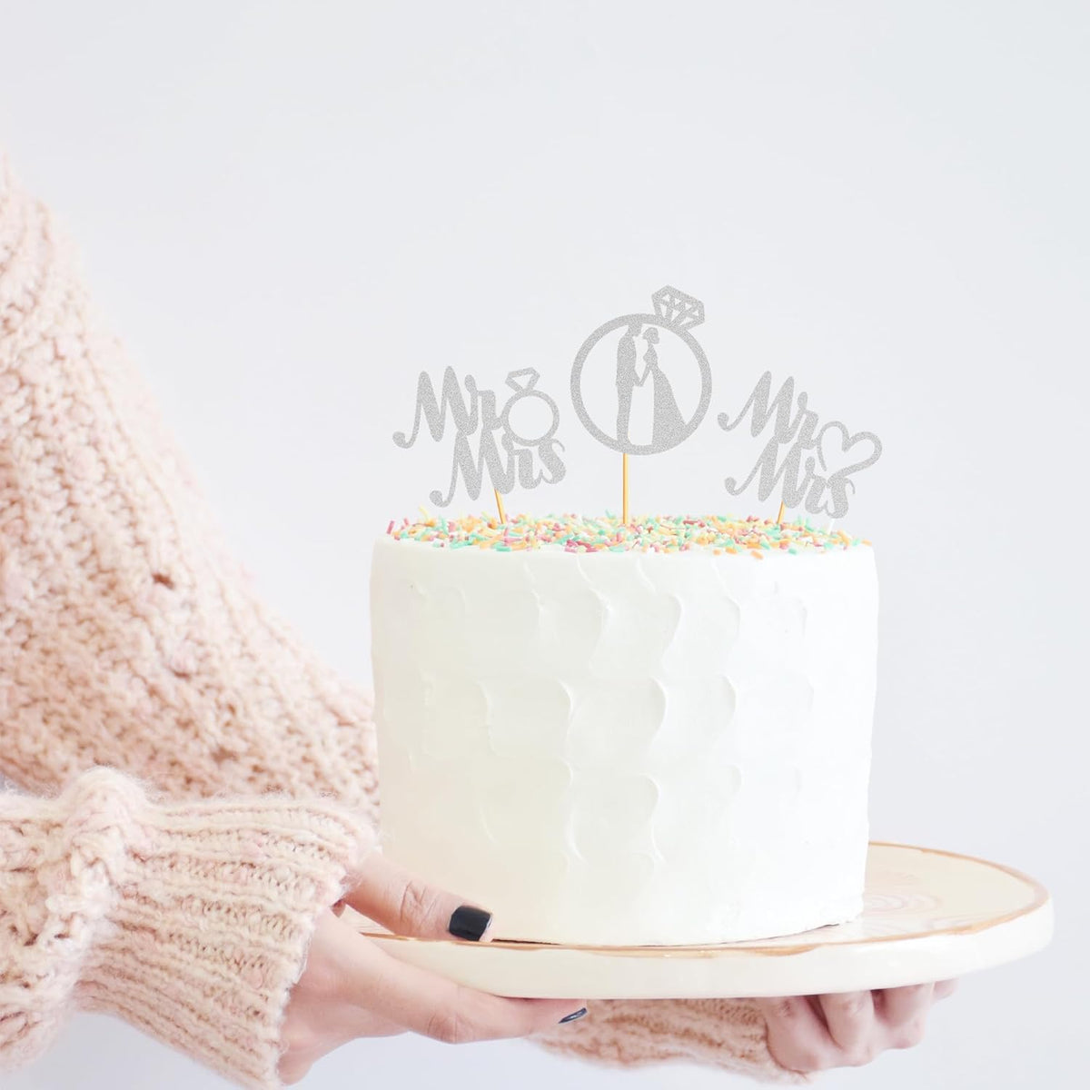 Sotpot 24PCS Miss to Mrs Cupcake Toppers with Ring Silver Glitter for Wedding Bridal Shower Wedding