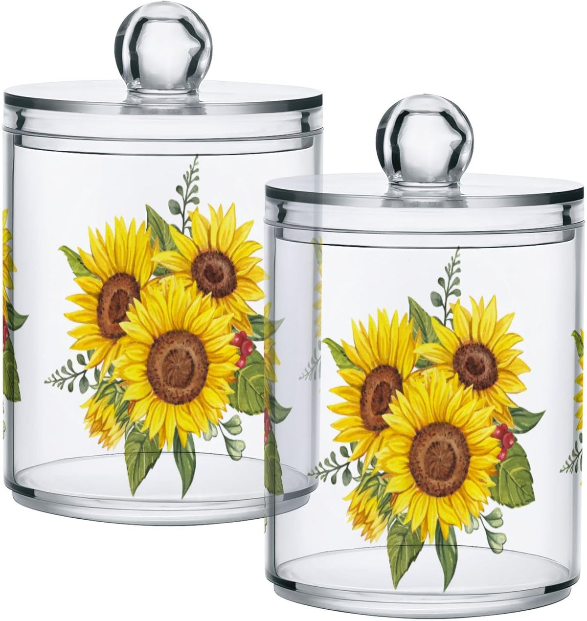Gredecor Qtip Holder Dispenser 2 Pack Yellow Watercolor Sunflowers Bathroom Decorative Storage