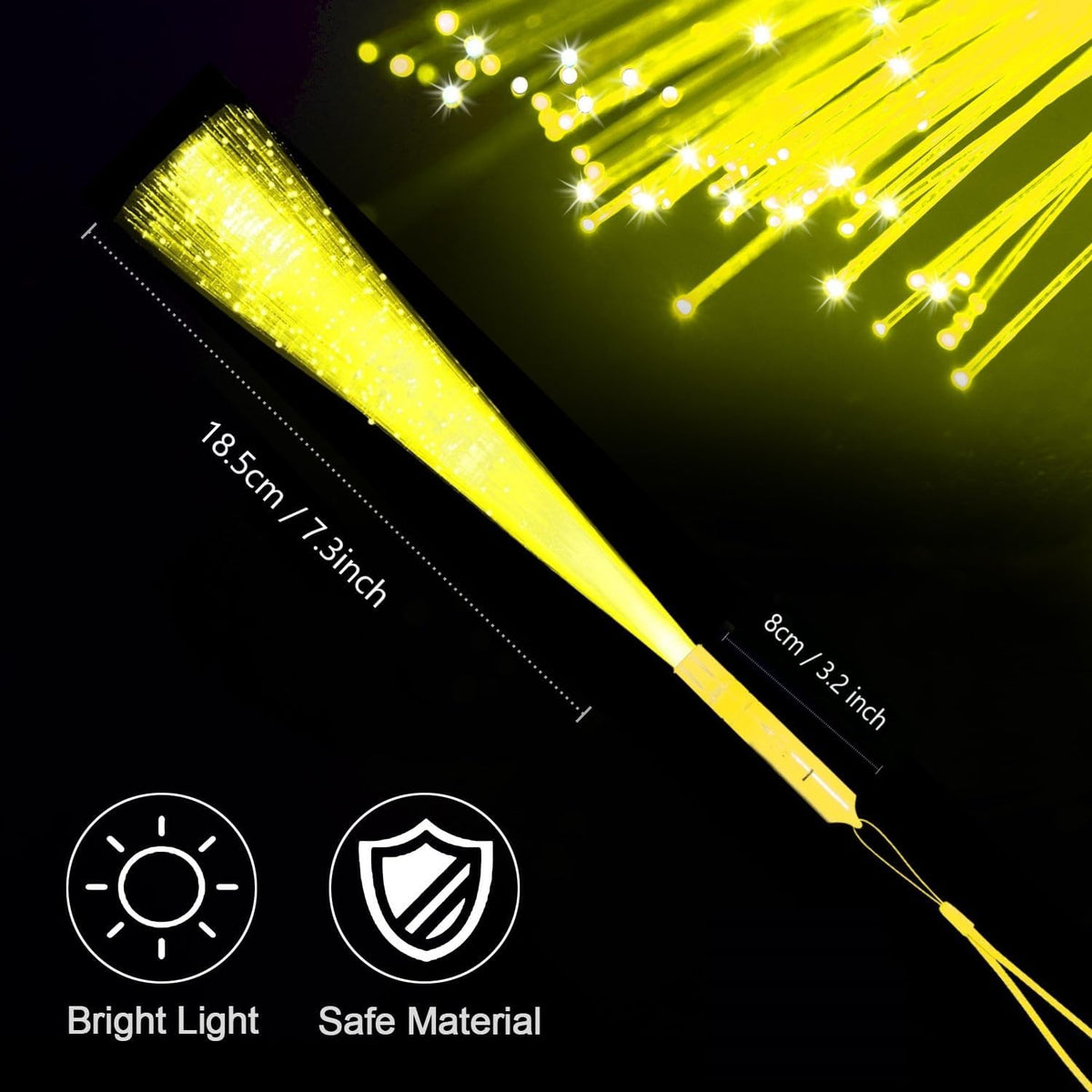 48 PCS Yellow Glow Fiber Wands Sticks LED Light Wands 3 Modes Flashing Fiber Optic Light Rod Bulk