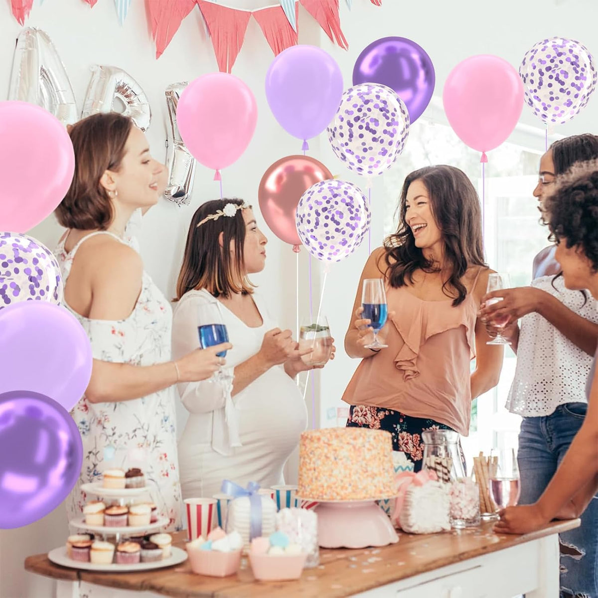 Patimate Purple and Pink Balloons Set, 50 pcs 12 inch Metallic Rose Gold Purple Pastel Pink Purple