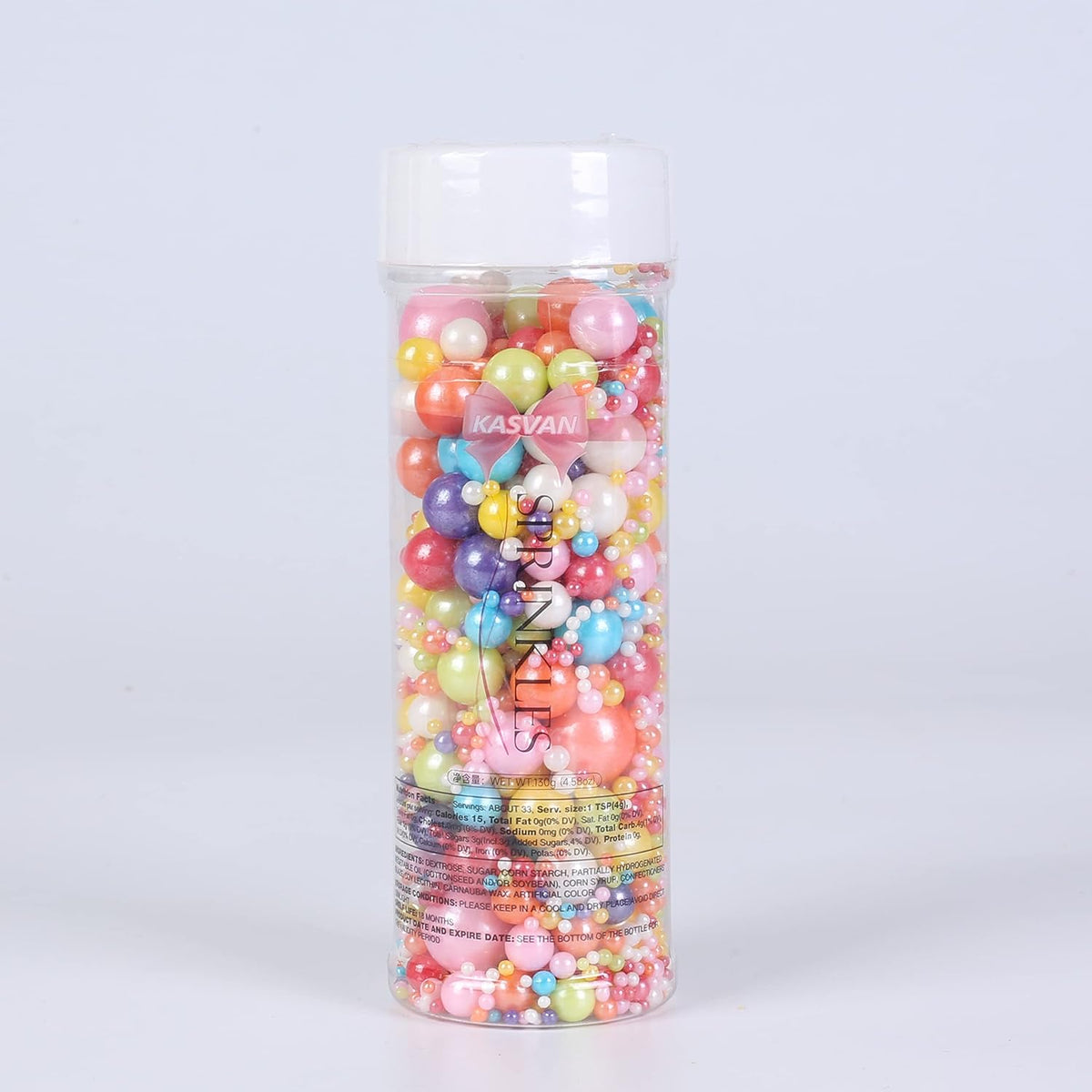 Kasvan Mixed Pearl Sugar Sprinkles - Edible Candy Pearls 130g/4.58 Oz, Mix Size, Baking Cake