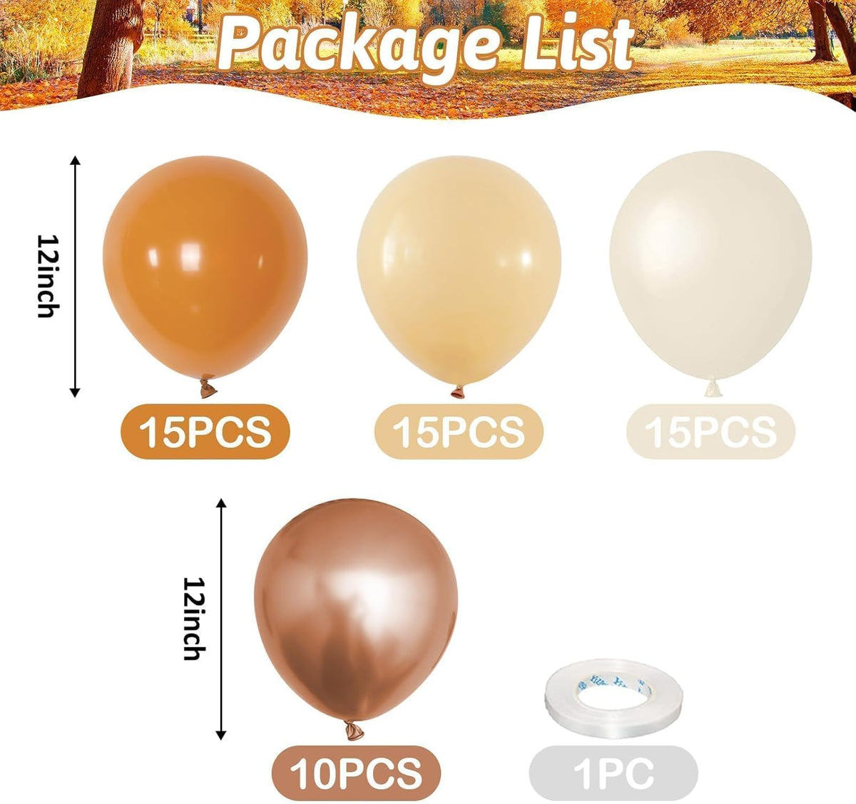 Fall Balloons 55pcs Burnt Orange Gold Balloons 12 Inch, Terracotta Dusty Orange Metallic Copper