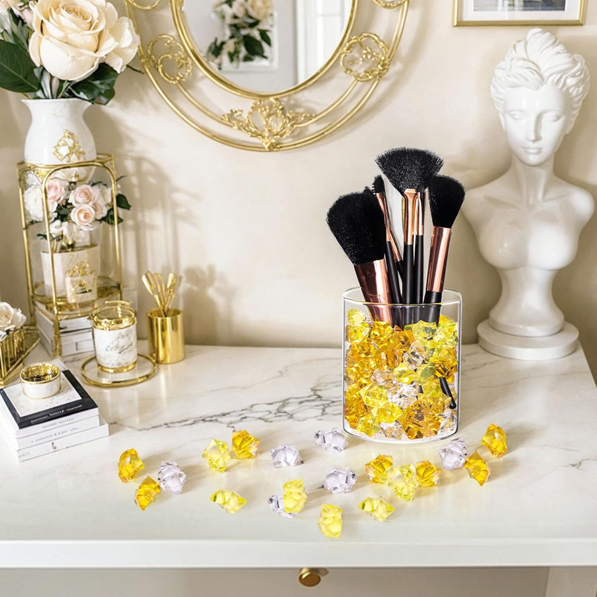 DomeStar Yellow and Orange Fake Ice, 150PCS Acrylic Fake Diamonds, Crushed Ices Plastic Gems Vases