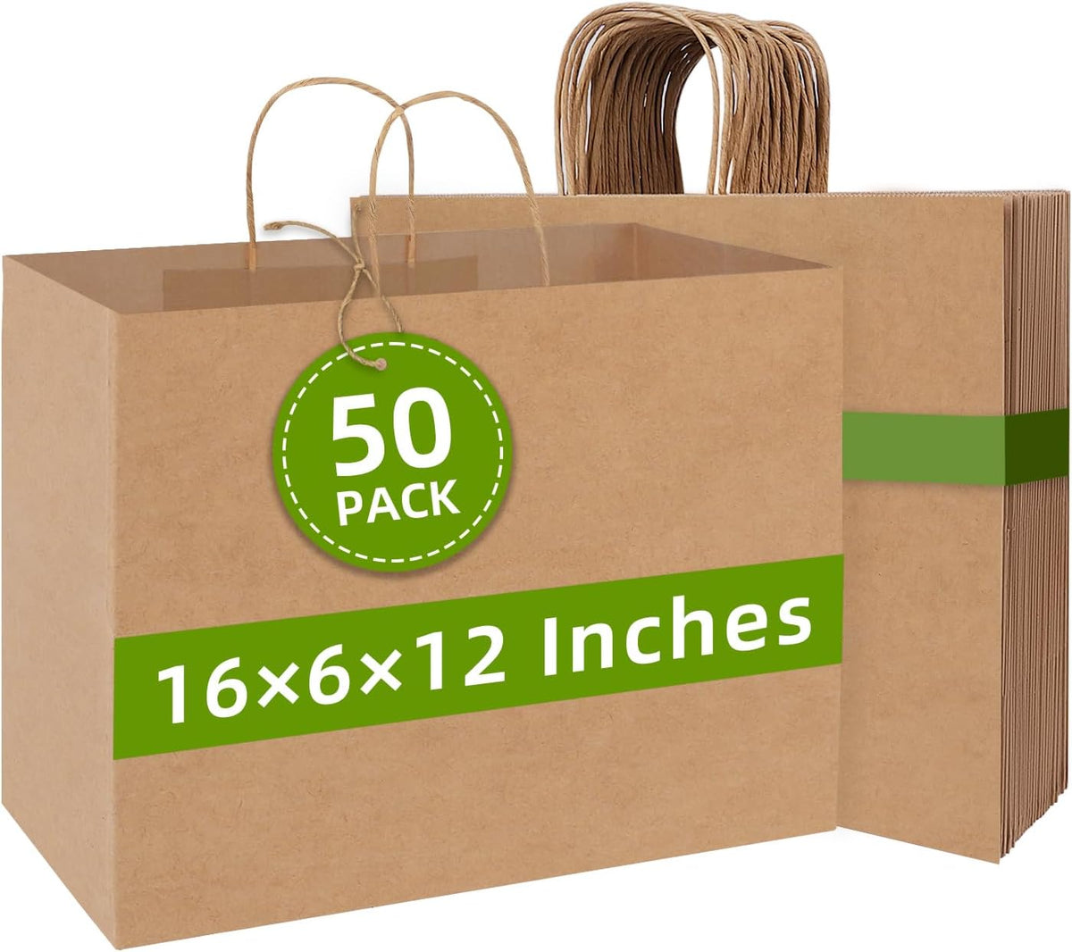 Johuivo Brown Paper Bags with Handles, 50 Pcs Brown Shopping Paper Bags, Recyclable Kraft Gift Bag