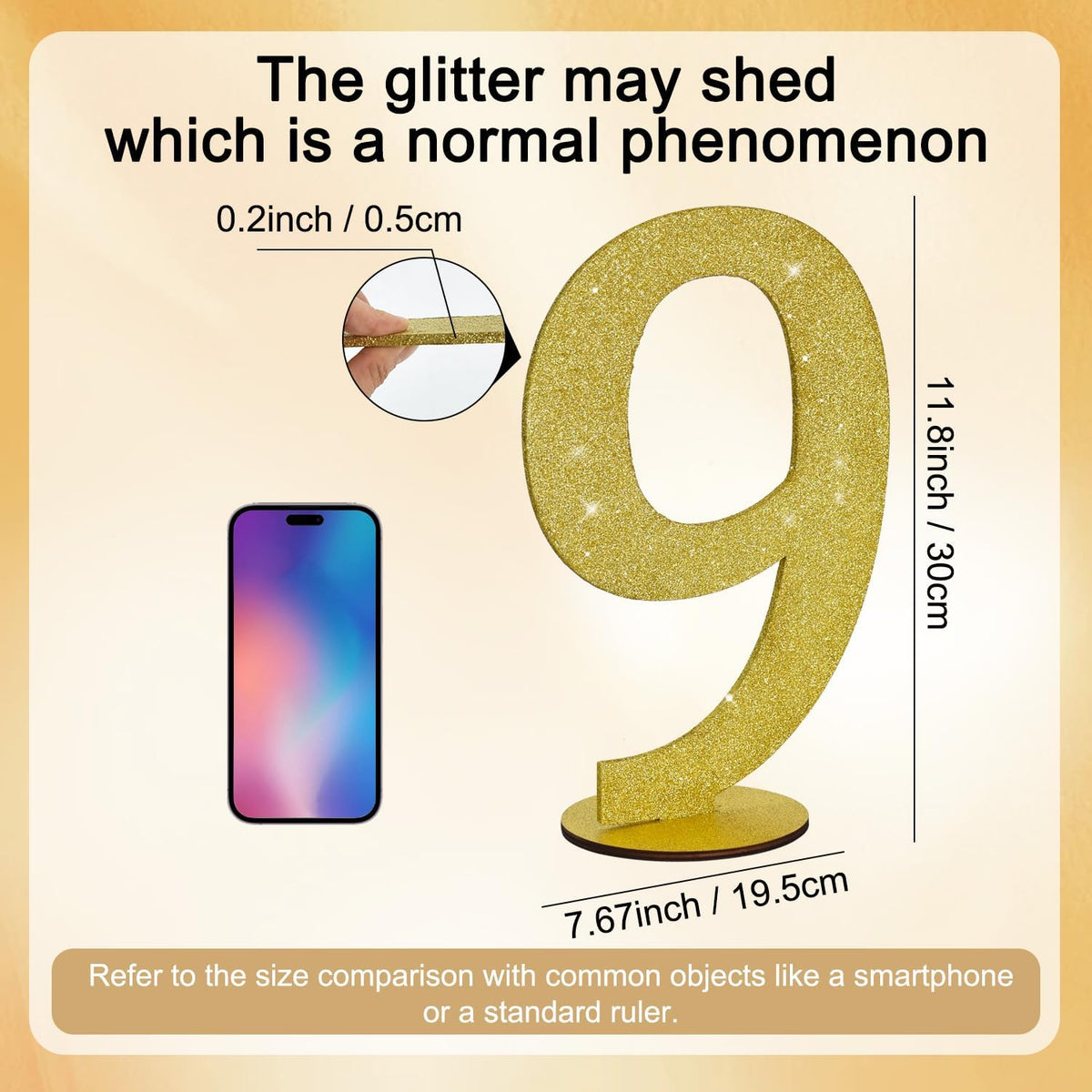 TONIFUL 11.8 Inch Gold Glitter Numbers Table Centerpieces 0-9 Birthday Party Decorations,Shining