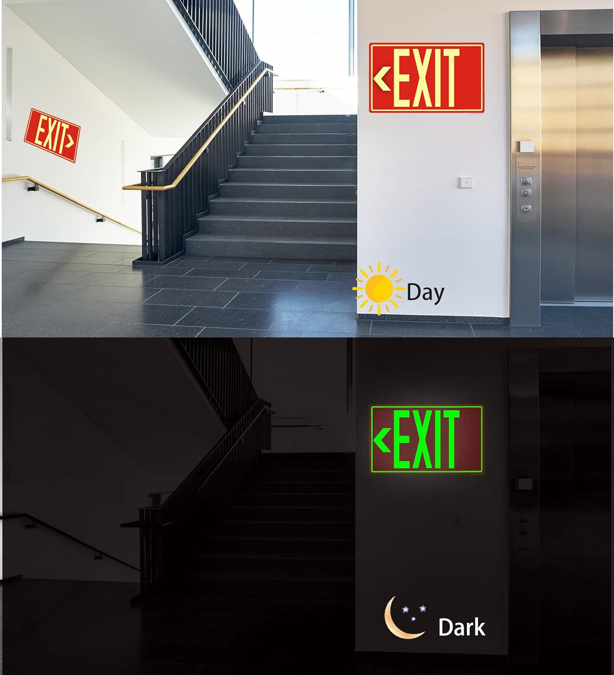 5Pack Photoluminescent Exit Sign, 12"x 7" Glow In The Dark Exit signs with Self-Adhesive Backing