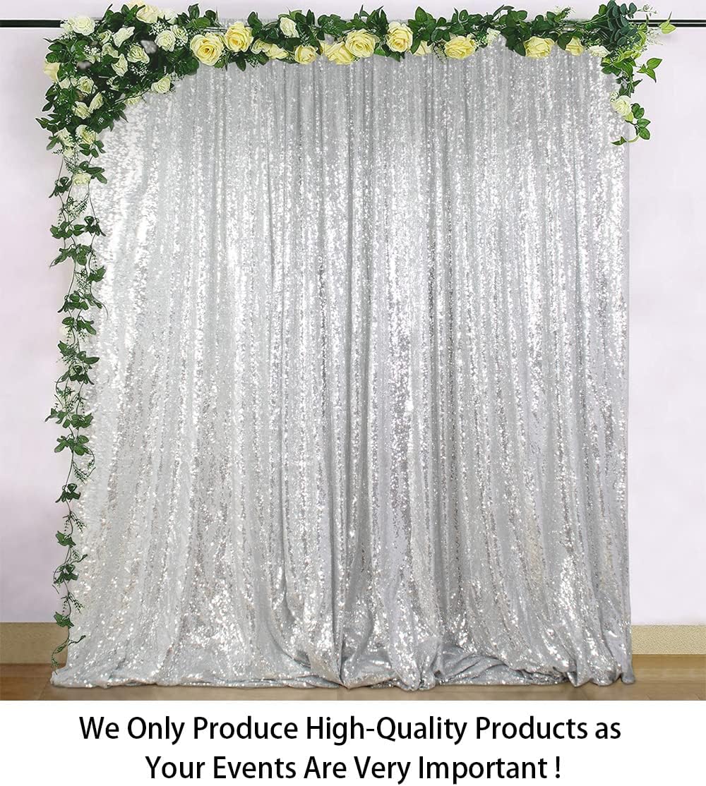 ShinyBeauty Silver Sequin Curtain 2Panels 5FTx10FT Glitter Wedding Backdrop for Photography