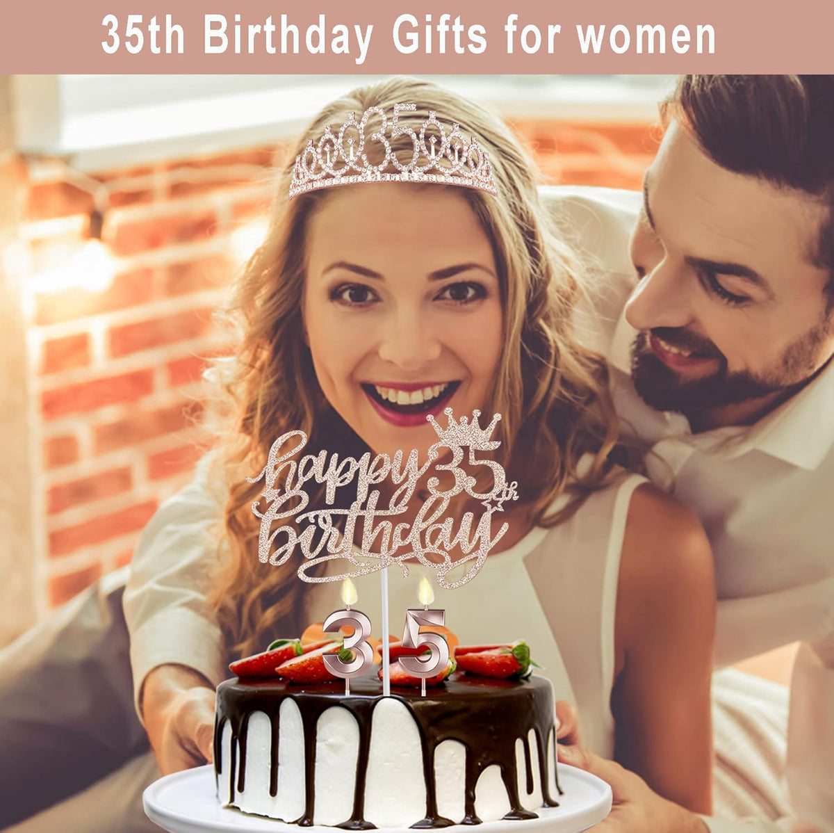 35th Birthday Decorations for Women Including Sash, Tiara/Crown, Numeral Candles and Cake Topper