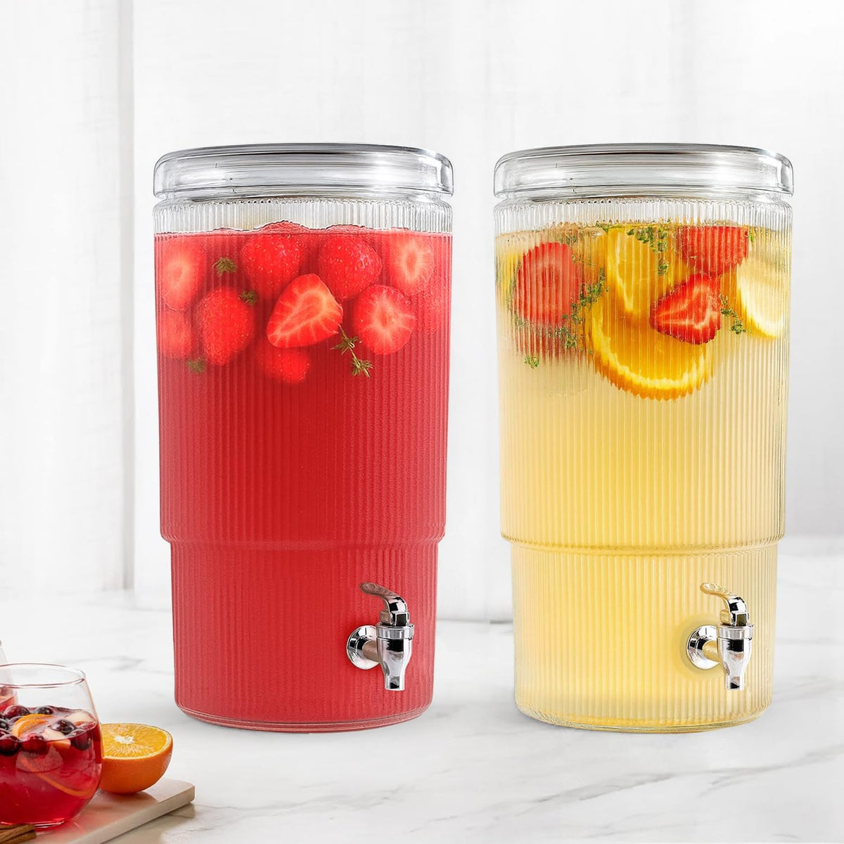 2-PACK Capri Drink Dispenser - Glass Beverage Dispenser, 100% Leakproof Spigot Perfect For Parties