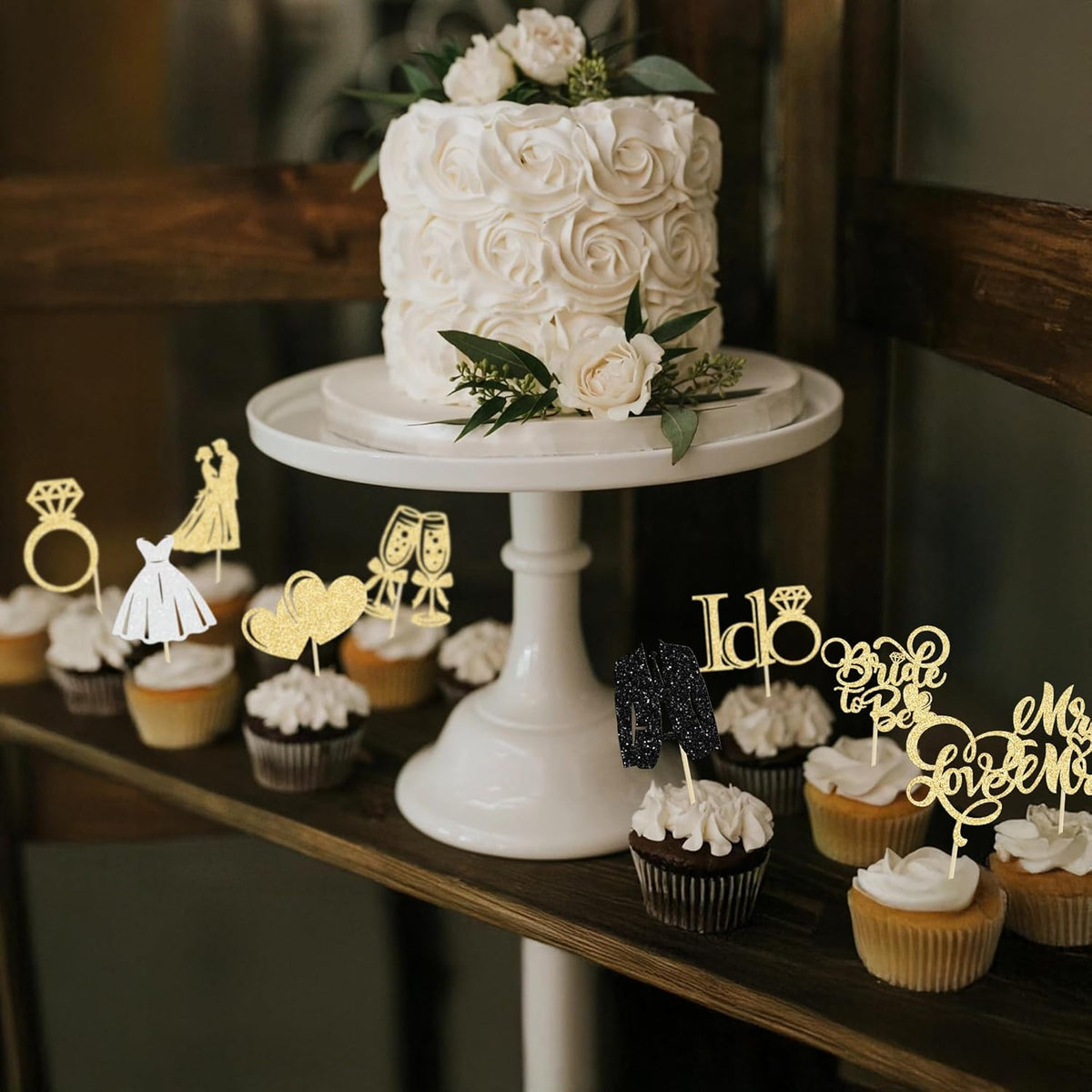 Gyufise 30Pcs Bride to Be Cupcake Toppers Glitter Diamond Ring I Do Love Cupcake Picks Miss to Mrs