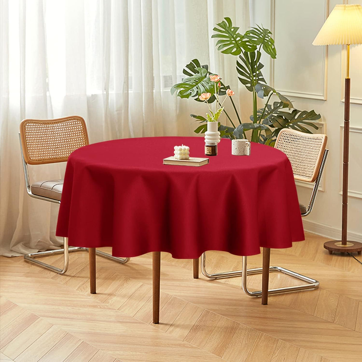 sancua 2 Pack Round Tablecloth 60 Inch Red, Stain and Wrinkle Resistant Table Cloth - Washable