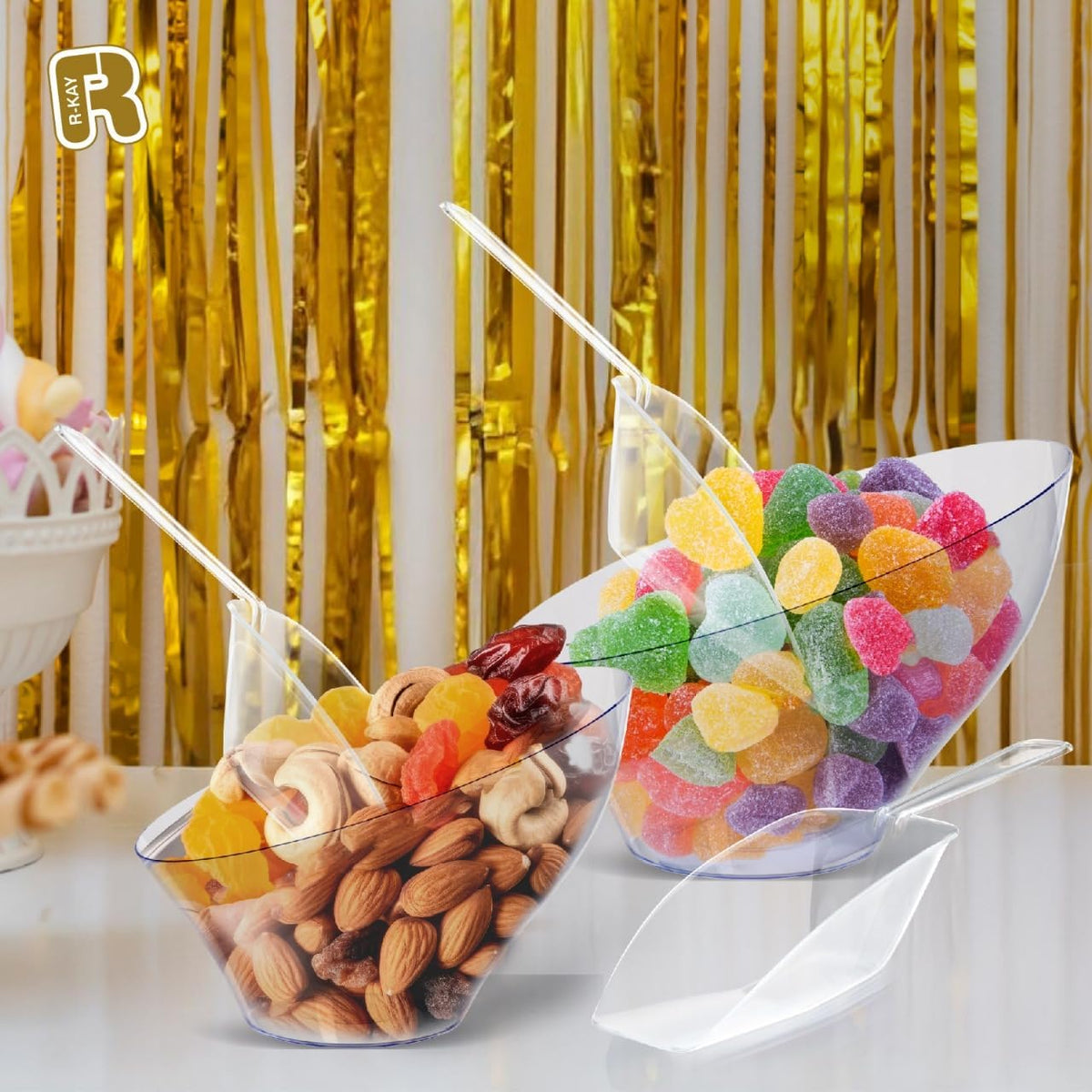 R-kay 16 Pcs Candy Bowls And Plastic Scoops Set - 8 Clear Plastic Candy Bowl 20 Oz And 8 Scoop 6.5