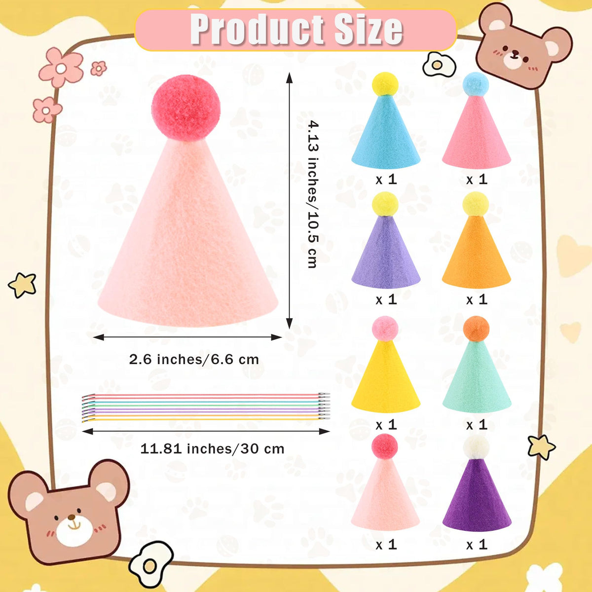CANREVEL 8 PCS Mini Party Hats for Stuffed Animals, Birthday Hats, Felt