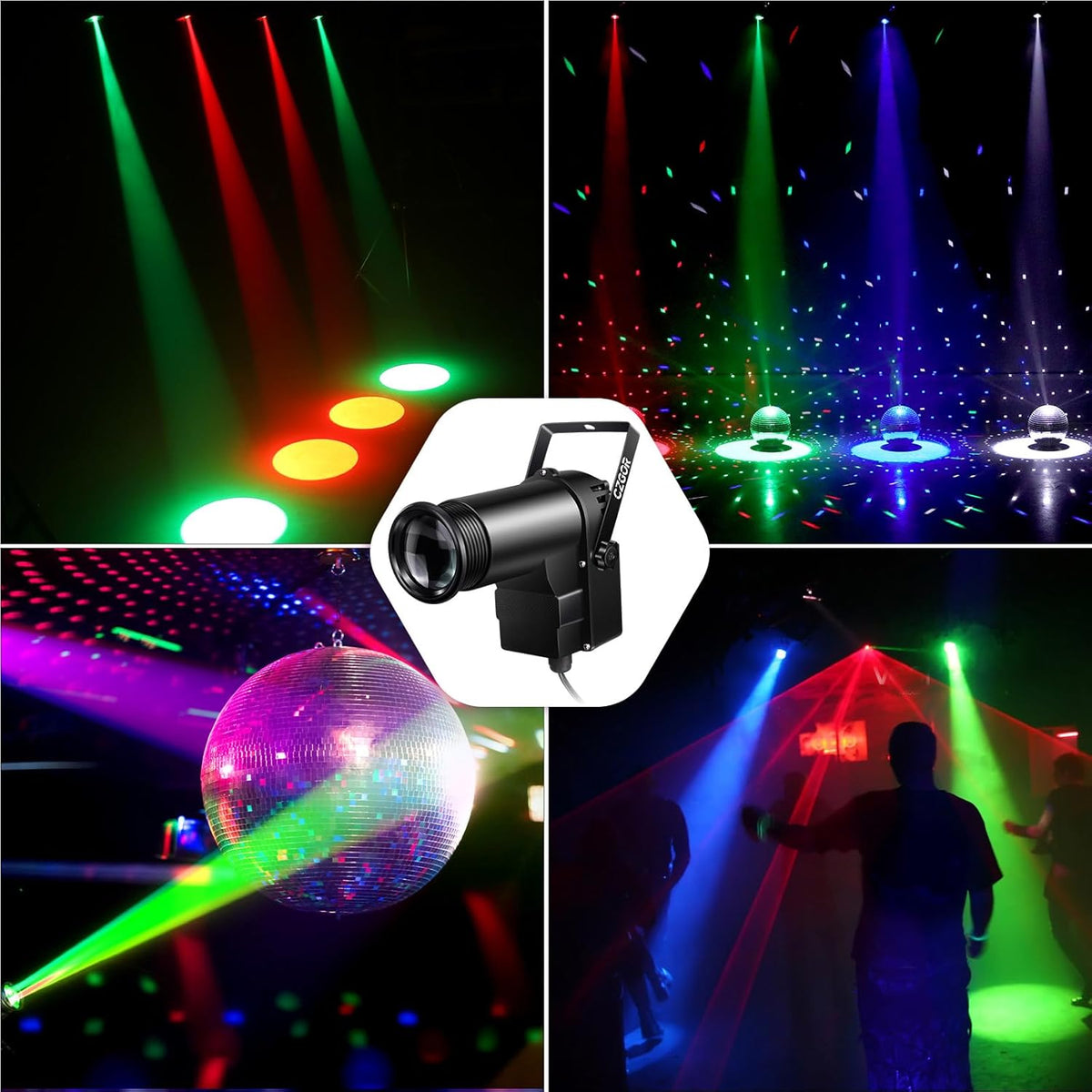 Pinspot Light 15W DMX 2 Pack, Czgor RGBW Disco Ball Lights with Remote Control, DMX512, Sound