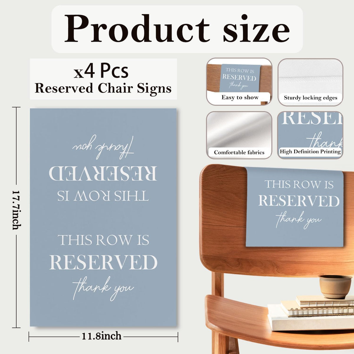 Reserved Seating Chair Signs, This Row Is Reserved Pew Cloths Seating Placeholder for Church Pews