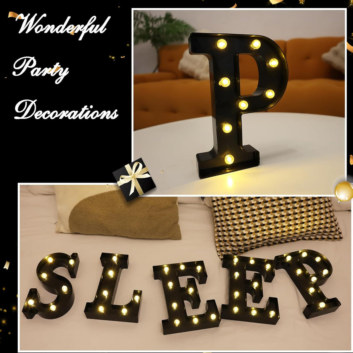 Led Marquee Letters, 8.58 Inch Black Light Up Letters, Small Led Letter Lights, Battery Powered