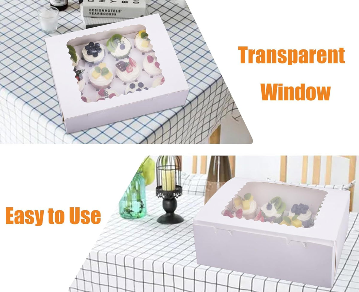 30-Set Cupcake Boxes Hold 12 Standard Cupcakes, Food Grade Cupcake Holders Bakery Carrier Boxes