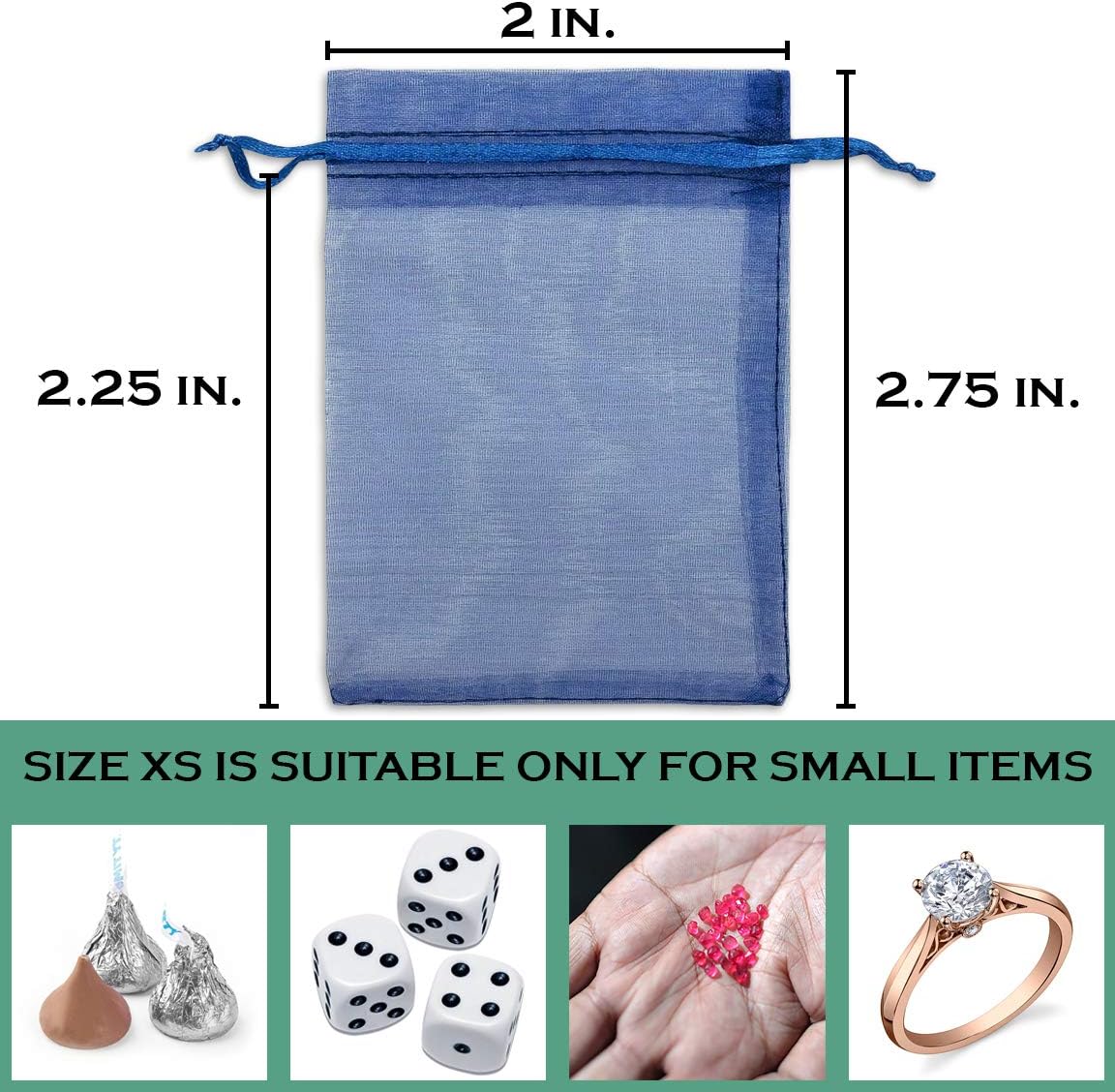 TheDisplayGuys 48-Pack 2" x 2-3/4" Navy Blue Sheer Organza Gift Bags with Drawstring, Jewelry Candy