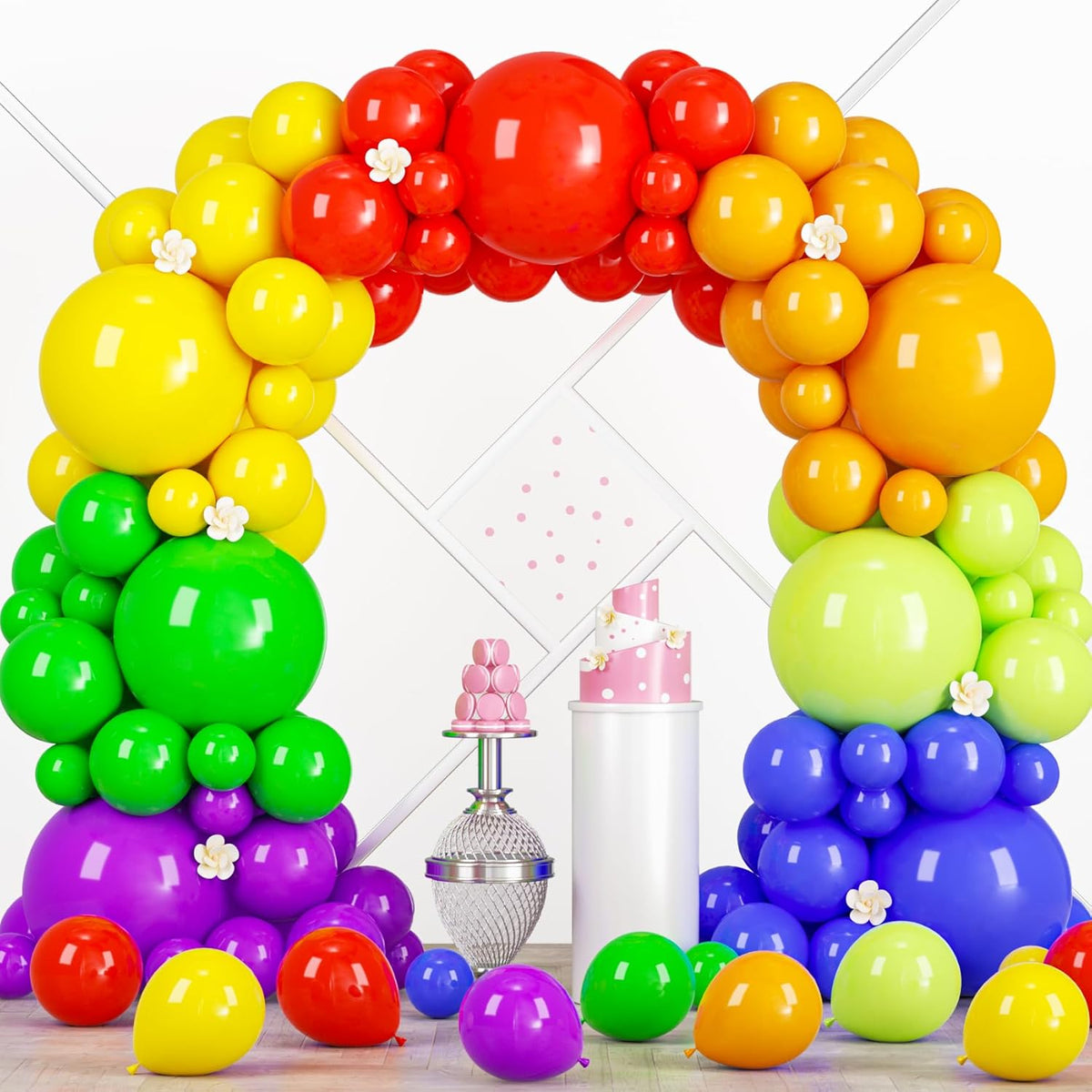 98pack Rainbow Balloons Different Size 18/12/10/5 Inch Rainbow Colorful Balloon Garland Arch Kit