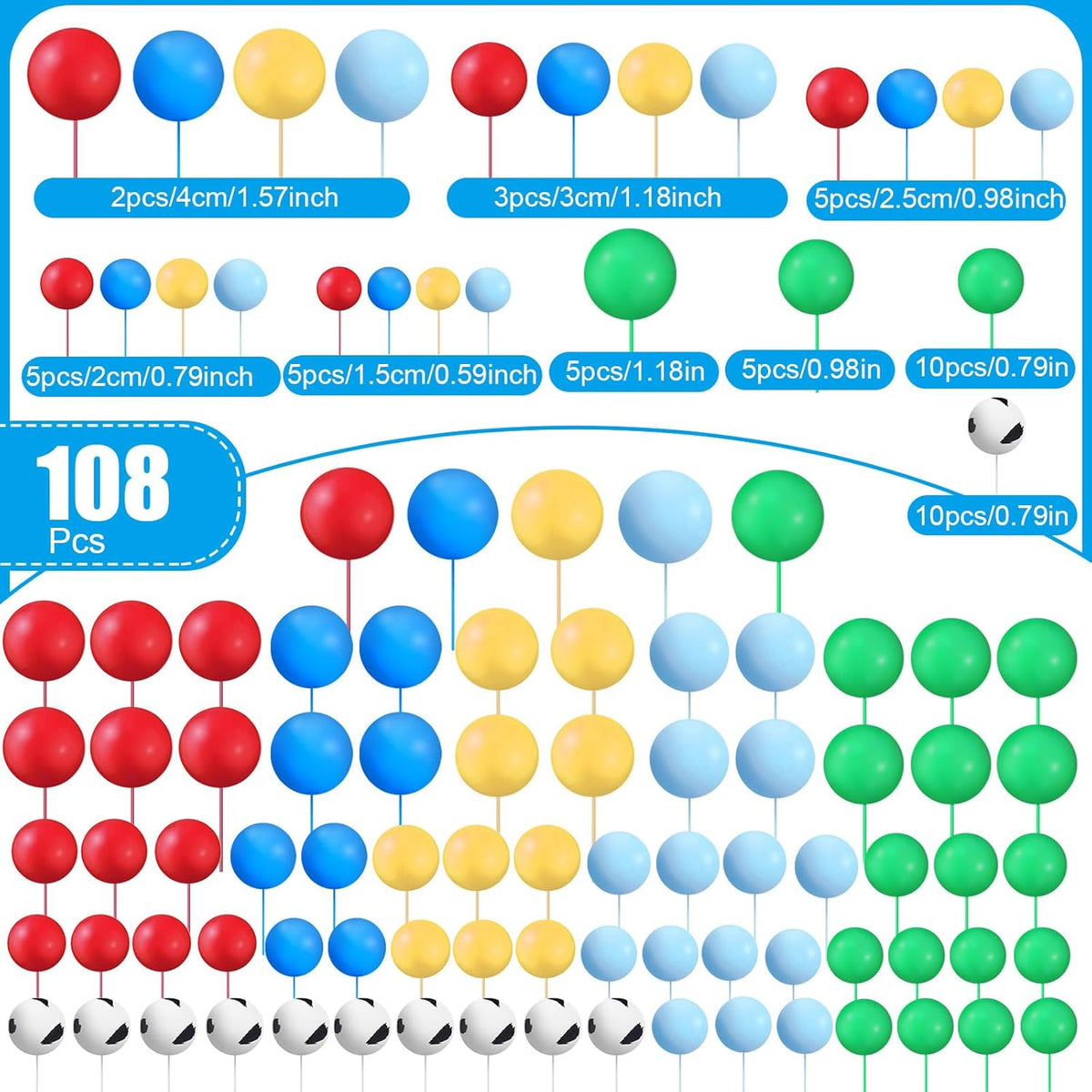 108 Pcs Balls Cake Topper DIY Cupcake Insert Foam Balloons for Cake Baking Wedding Anniversary