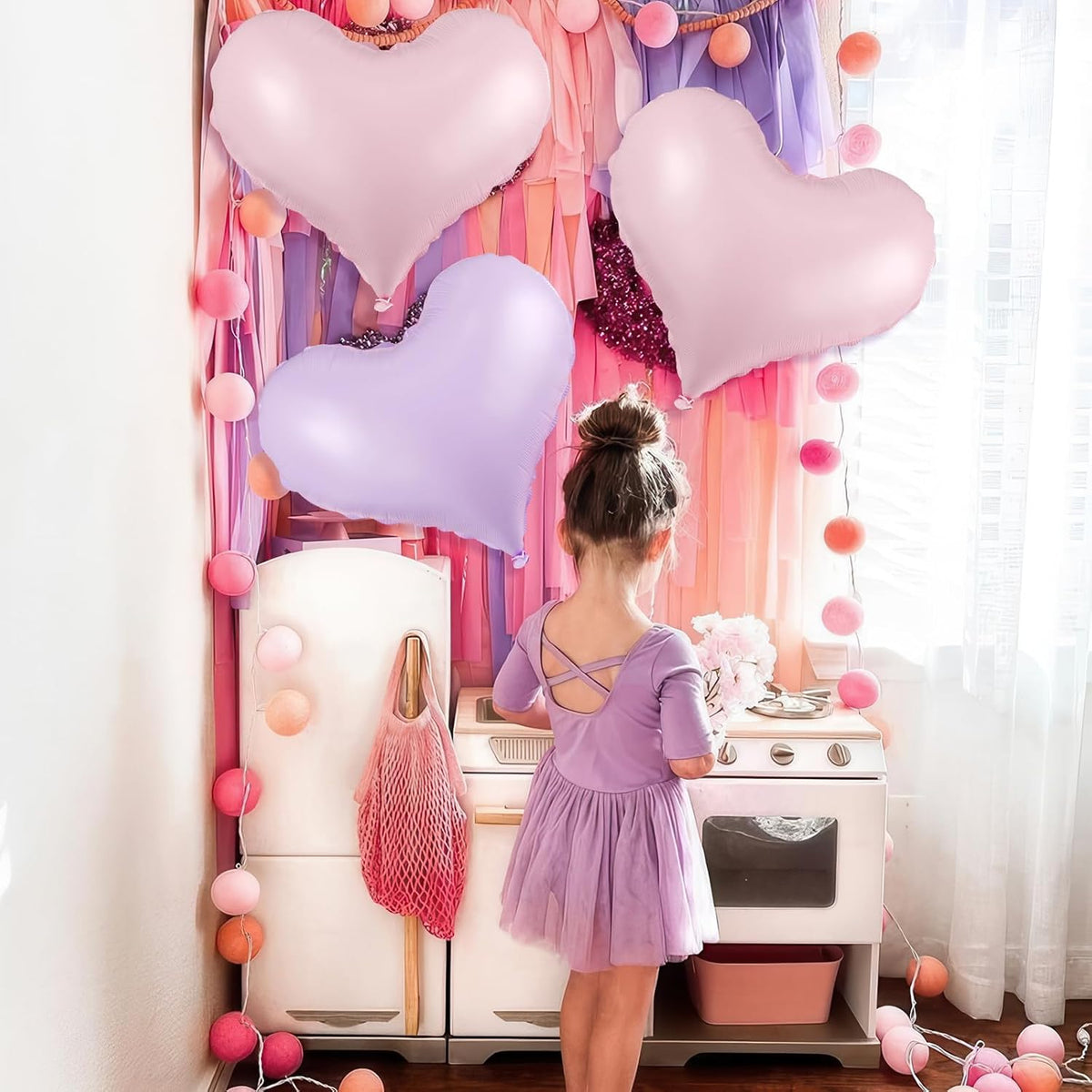 Pink Purple Heart Balloons,24Inch Large Pink Heart Foil Balloons for Valentine's Day Birthday