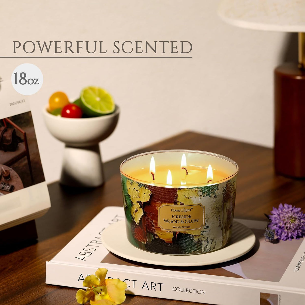 HomeLights 4-Wick Candles for Home Scented - 18oz Soy Wax Blend Candle Long-Lasting Fragrance