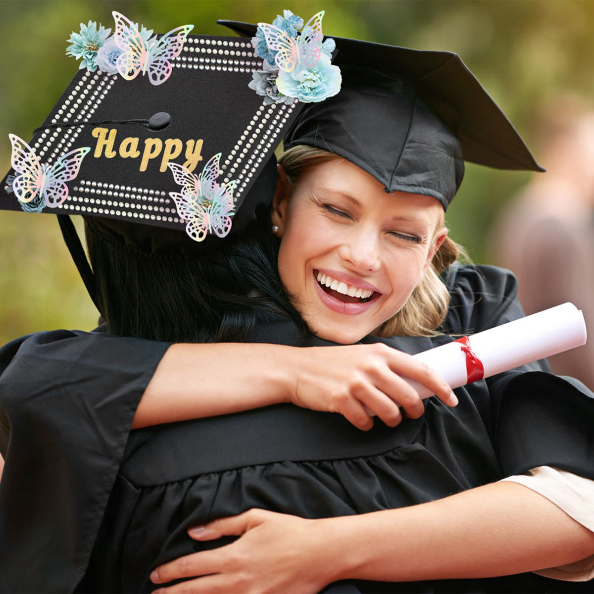 ZYNERY Graduation Cap Decorations Kit Grad Cap Topper Decor Includes Glitter Paper 3D Butterfly