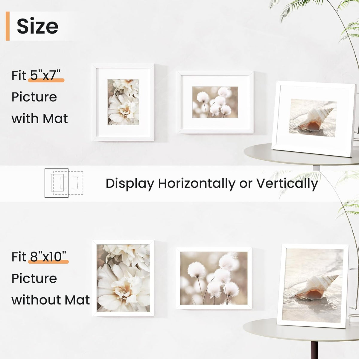 8x10 inch Picture Frame, 8x10 Photo Frames with 5x7 Removable Mat - High Definition Plexiglass