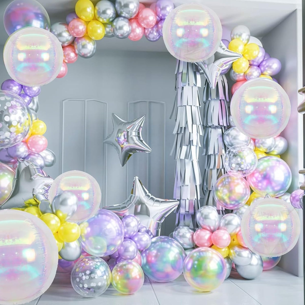 Giant 4D Foil Balloons, 6Pcs Large Metallic Iridescent Round Balloons, 22 Inch Big Round Foil