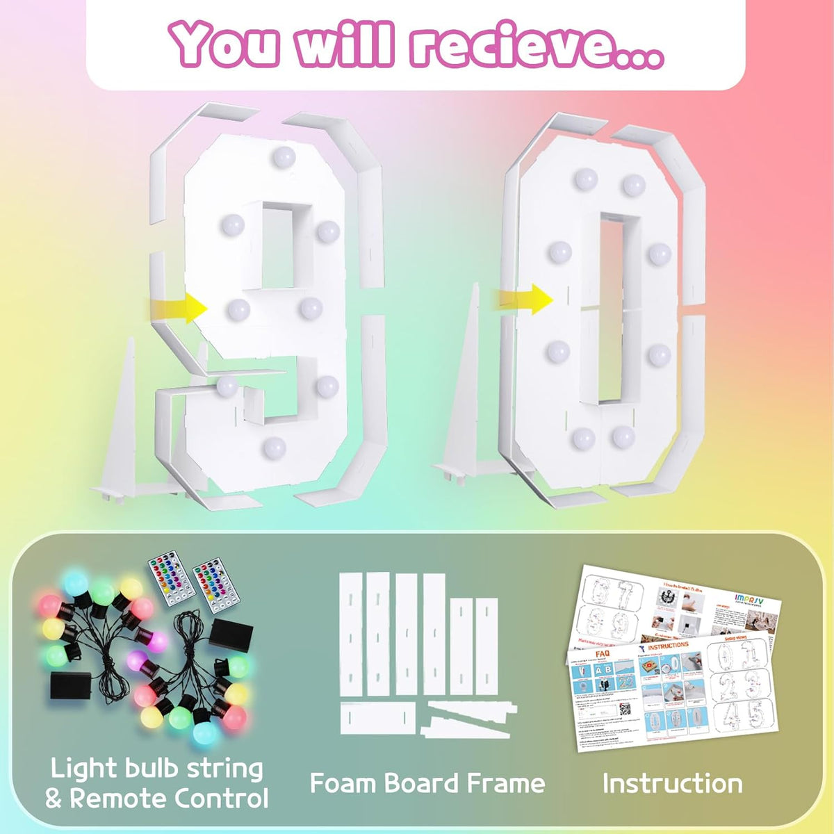 Marquee Numbers 90th-Birthday Decoration: Colorful 3FT Large Light Up 90 Year Old Birthday