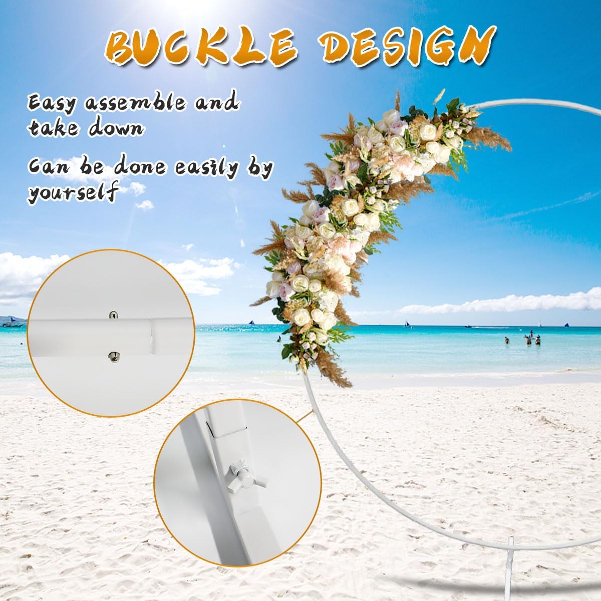 Round Backdrop Stand Circle Arch, 6.5ft White Metal Balloon Arch Kit for Party Decoration Wedding