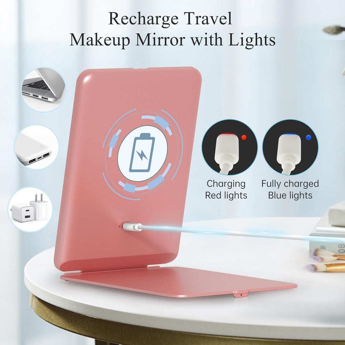 FUNTOUCH Rechargeable Travel Makeup Mirror with 72 Led Lights, Portable Lighted Beauty Mirror, 3
